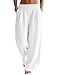 LOMON White Linen Pants Women Wide Leg Palazzo Summer Flowy Pants Beach Vacation Clothes Elastic Waist Trousers with Pockets (White, M)