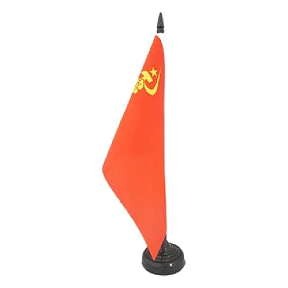 USSR with hand Table Flag 5'' x 8'' - Red communist Desk Flag 21 x 14 cm - Black plastic stick and base - AZ FLAG