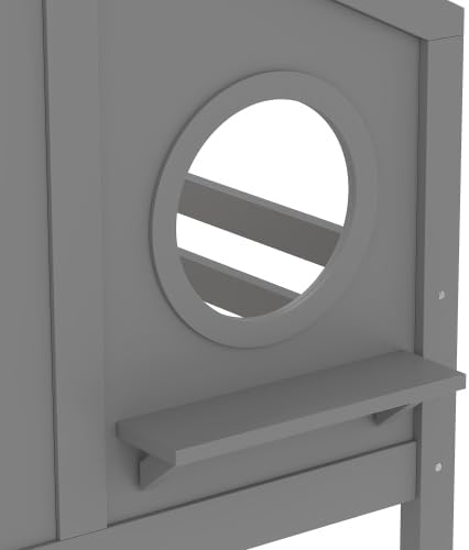 Close-up of the Bellemave bunk bed's circular window and storage shelf