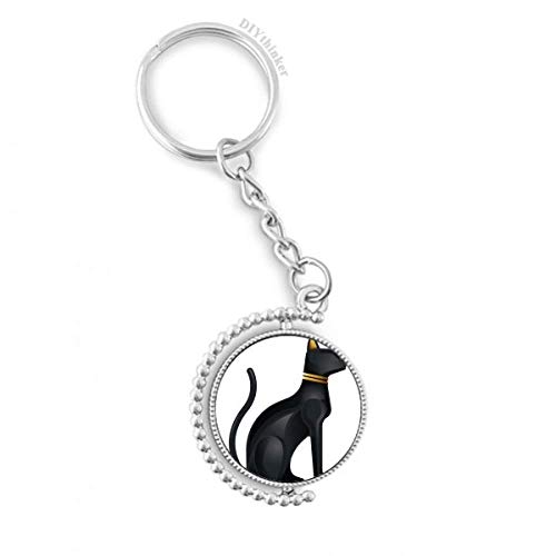 Porte-clés chat noir égyptien rotatif DIYthinker de 3,5 pouces pour homme et femme