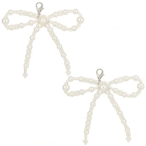 SOFPLATE ボウパールシューズチャームビーズシューズチャーム プラスチックイミテーションパール ホワイト エレガントな蝶結び 小さなビーズクリップバックル装飾チェーン 女性用 DIY スニーカー ヒール レース ドレスシューズアクセサリー4個, プラ