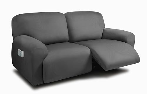 ULTICOR Extra Wide 75" - 100", Reclining 2 Seater Sofa, Extra Wide Reclining Love Seat Slipcover, 6-Piece Yarn Fabric, Reclining Sofa Covers, Thick, Soft, Washable (Dark Grey)