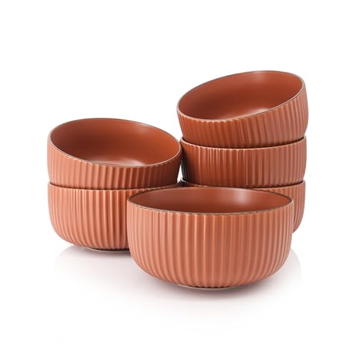 HEISE & DÜWEL I Schalen 6er Set Kaminrot I 850ml I Müslischalen Groß I Bowl Set I Suppenschalen I Ramen Schüssel Set I Smoothie Bowl Schüssel I Suppenschüssel I Steingut Geschirr Set Rot