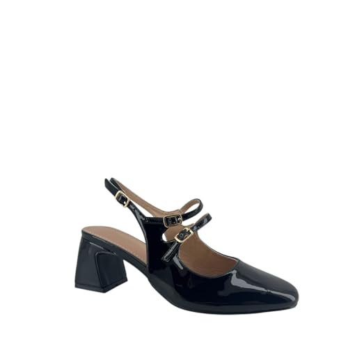 MODELISA - Zapato De Tacón Medio Salón Correas Dobles con Hebillas Boda Fiesta para Mujer (Negro, Sistema Tallas Calzado EU, Adulto, Mujer, Números, Mediano, 37)