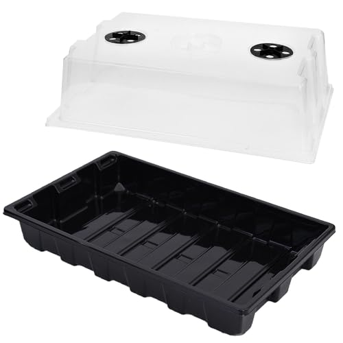 YoleShy 5 Packs Seed Starter Tray with Dome Reusable Plastic Plant Growing Trays with Humidity Domes Thickened Sturdy for Seed Starting Germination Growing Seedling Propagation,14.5'x9'