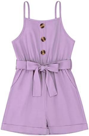 Huanye Girl's Sleeveless Halter Side Pockets Romper JumpSuit, Purple, 3-4T