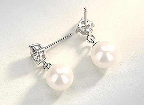 Pearl Earrings for Women, 925 Sterling Silver with Austrian Crystals Diamond Stud Pearl Drop Earring