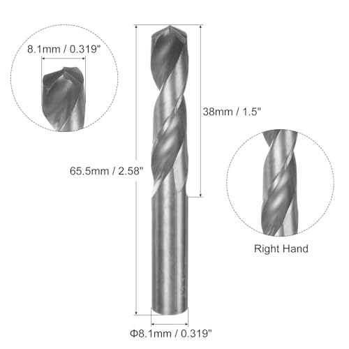 Uxcell A24040200UX1328 Solid Carbide Drill Bit, 8.1Mm (0.319") Yg6X/C3 Micro-Grain Tungsten Carbide Jobber Twist Drill Bits Straight Shank thumb #1