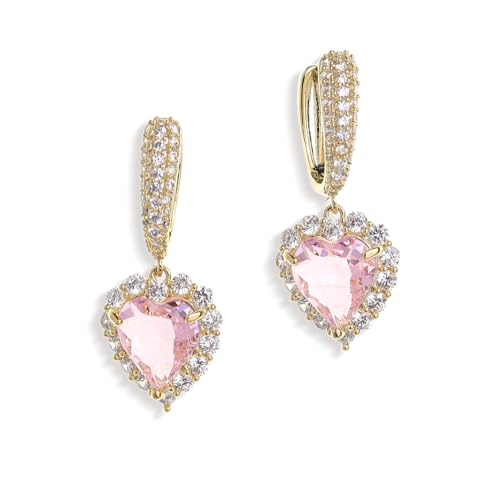 Sonateomber Rhinestone Heart dangle Gold Hoop Earrings for Women, Sparkly Crystal Cubic Zirconia Drop Huggie Earing Dangling Prom Fashion Jewelry Gift