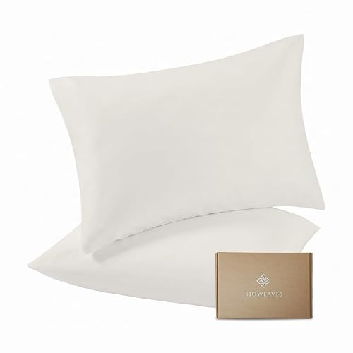 Bioweaves 100% Organic Cotton Envelope Pillow Cases 300 Thread Count Soft Sateen Weave GOTS Certified – 20 X 37, Set of 2, Cream