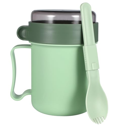 SMASOLO Tasse à Céréales Micro-ondable 500 Ml en Polypropylène et Acier Inoxydable Couvercle, Cuillère Intégrée, Poignées, Séparation Sèche et Humide pour Petit-déjeuner Couleur Aléatoire