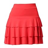 [KKlewu] 社交ダンス 練習着 ミニ スカート 3層フリル 短い チャチャ サルサ ルンバ ウェア ラテン 練習服 (JP, アルファベット, 2XL, レッド)