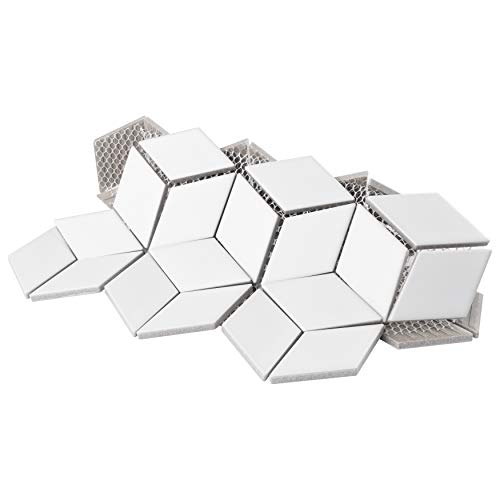 Somertile Metro Rhombus Matte White 10-1/2" X 12-1/8" Porcelain Mosaic Tile #TOP6