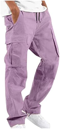Linen Pants for Men Outdoor Fashion Multi Pockets Cotton Cargo Pants Classic Elastic Waist Solid Tactical Trouser
