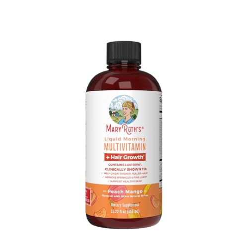 MaryRuth's Liquid Multivitamin + Hair Growth | Biotin 10000mcg | Lustriva Hair Growth Supplement | Clinically Tested in Women for Thicker Hair & Facial Wrinkle | Skin Care | Ages 18+ | 15.22 Fl Oz