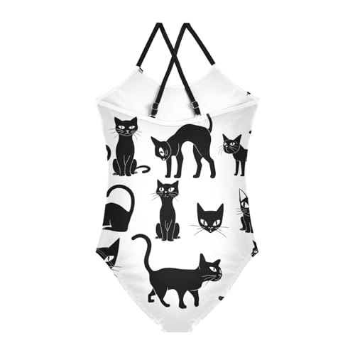 Black Cats One Piece Swimsuit, Spaghetti Straps, Cross Back Design, Ages 3T2