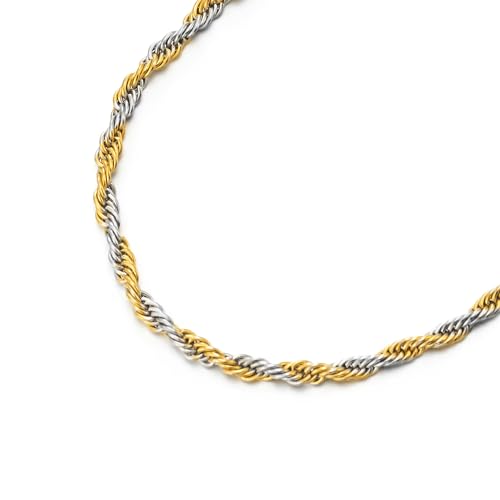 COOLSTEELANDBEYOND Mens Womens Stainless Steel Rope Chain Necklace, Silver Gold Two-tone, 24 inches3