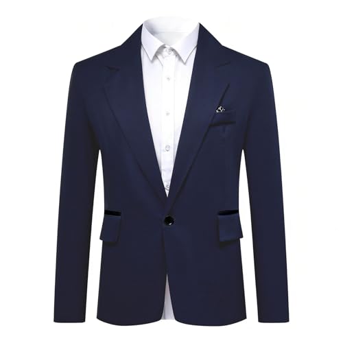 YOUTHUP Blazer Homme Slim Fit Léger Veste de Costume 1 Bouton Cérémonie Affaires Soirée, Bleu Marine, M