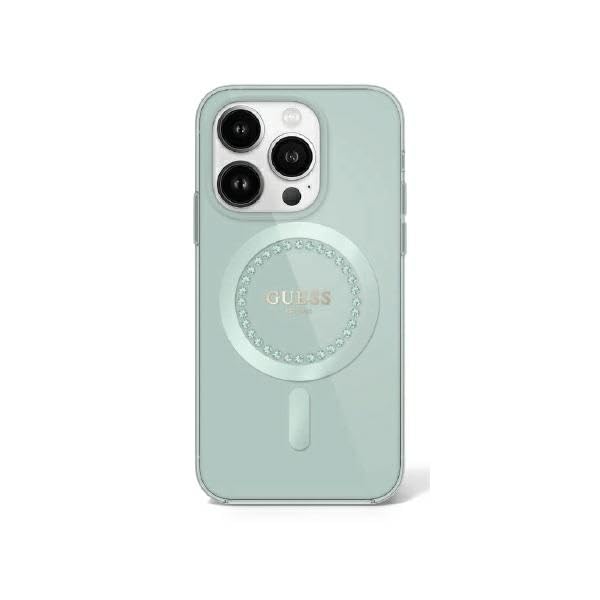 CG MOBILE Guess Magsafe IML Coque Rigide avec Strass pour iPhone 16 Pro Vert