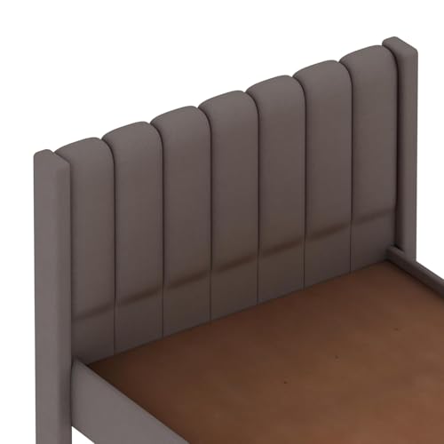 Image of Ganpati Arts Solid Sheesham Wood Emperor Upholstered Single Size Bed Without Storage and Tufted Headboard | Wooden Single Bed Cot Palang for Bedroom, Hotels and Home Furniture (Grey)