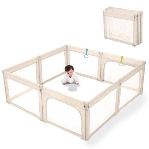 Image of Doradotey Baby Playpen Foldable for Toddlers 1-3, Size and Shape Adjustable Enclosure, 8-Panels Detachable Gate 79x71 Large Indoor Playard, Easy Assembly and Clean, Safety Fence Play Area, Khaki