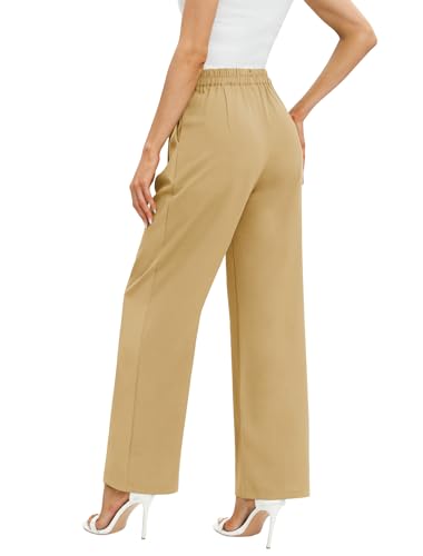 Feiersi Women's Business Work Trousers High Waisted Wide Leg Pants Long Straight Suit Pants with Pocket2