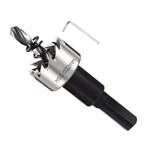 METALLIXITY Hole Saw 22mm (7/8) 4241 High Speed Steel Hole Cutter with Center Drill Bit Hex Key and Spring - for Thin Metal Plastic PVC Boards Silver