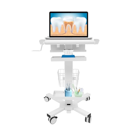 Medical Cart, Height Adjustable Table with Wheels Mobile Workstation Cart Laptop Anti-Theft Rack Power Strip Holder for Dental Clinic, Hospital, Office