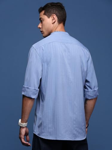 Image of SHOWOFFFF Men Solid Casual Shirt | Mandarin Collar Full Sleeves Cotton Shirt for Mens | Slim Fit Regular Length Shirt for Men's