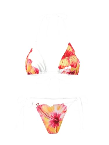 Image of ZAFUL Women's 3 Piece Swimsuit Floral Halter Triangle String Bikini Tie Side Bottom with Boho Cover Up Skirt