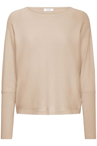 b.young BYMMMORLA Damen Strickpullover Feinstrick Pullover Shirt mit U-Boot-Ausschnitt Loose fit, Größe:L, Farbe:Humus Melange (1513041)