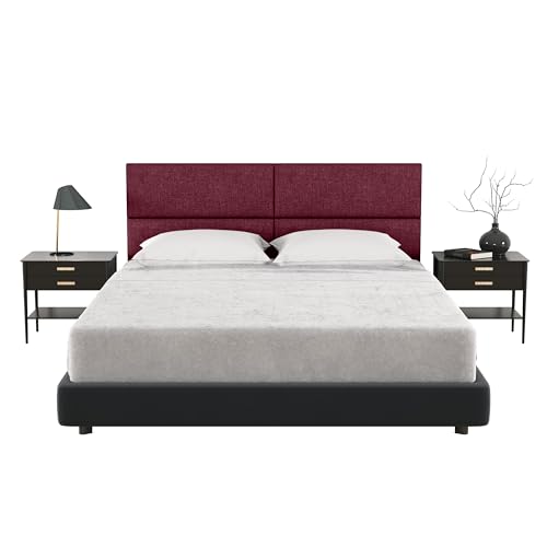 Jaxx Panelist Modern Padded Headboard – Set of 4 Wall Mounted Panels - Queen, Vino Red Microvelvet