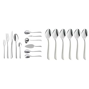WMF Virginia Besteckset 12 Personen, 66 teilig 60 Teile mit Servierbesteck & Virginia Espressolöffel Set 6-teilig 10,8 cm, Cromargan protect Edelstahl teilmattiert, kratzbeständig, spülmaschinenfest