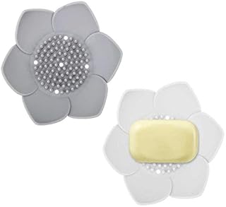 Mnixy 2-Piece Tray Silicone Lotus soap Rack, White, One Size