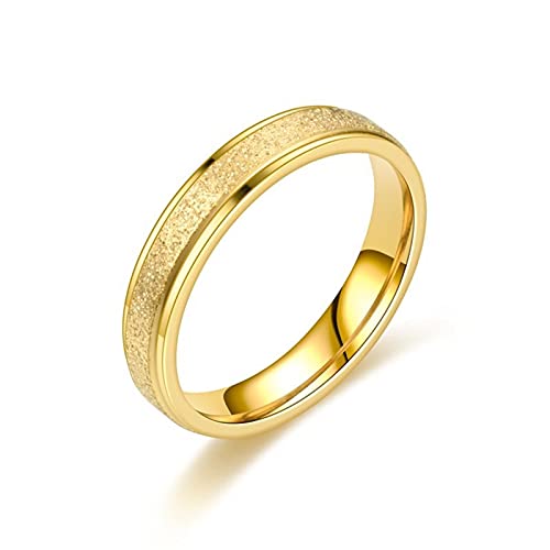 Banemi Anillo Infantil Niño, Acero Inoxidable Regalo Aniversario Pareja Puterful Arena Perlada Helada de 4mm Dorado Hombre Anillo de Amor Talla 9,5 Regalo de Socio