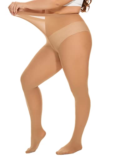 Image of DUCMODA Plus Size Tights for Women, Ultra Soft Solid Color Semi-Opaque Pantyhose, Nylon High Waist Stockings 1X 2X 3X 4X