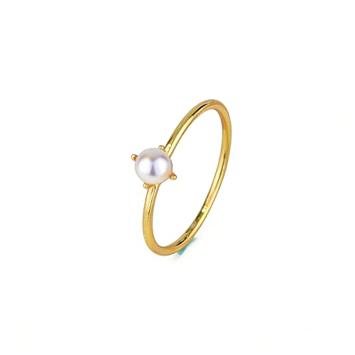 Sdouefos Pearl Ring for Women Gold Tone Plated Stackable Ring Tiny Fresh Pearl Stackable Finger Rings CZ Crystal Fashion Engagement Wedding Jewelry (7)