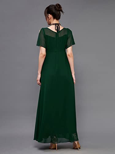 Image of Miss Chase Women's Round Neck Sleeve Embellished Fit Flare Maxi Dress