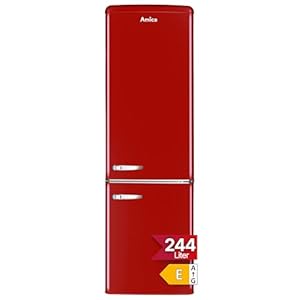Amica KGCR 387 100 R Retro Kühl-/Gefrierkombination / Chili Red (Rot) / 181cm (H) x 55cm (B) x 62cm (T) / Retro-Design / Kühlschrank mit Gefrierfach