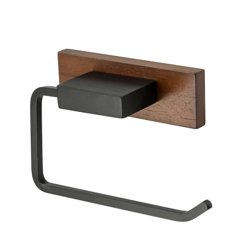 SAYAYO Portarrollos Papel Higienico sin Taladro, Soporte Papel Higienico de Madera Maciza y Aluminio, Porta Rollos de Papel Higienico Negro, 19CM Giratorio 180° Portarrollos Baño Adhesivo