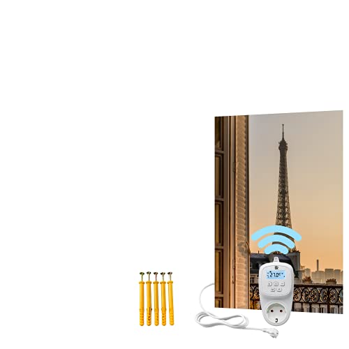 BR Bringer Bild Infrarotheizung rahmenlos 450 Watt & Smart Thermostat- Bildheizung mit UV Druck- 60x80x1, 8cm- Paris, Frankreich
