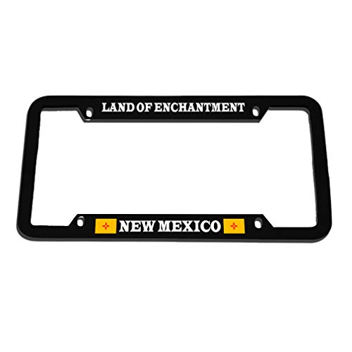 Land of Enchantment New Mexico Zinc Metal License Plate Frame Car Auto Tag Holder - Black 4 Holes