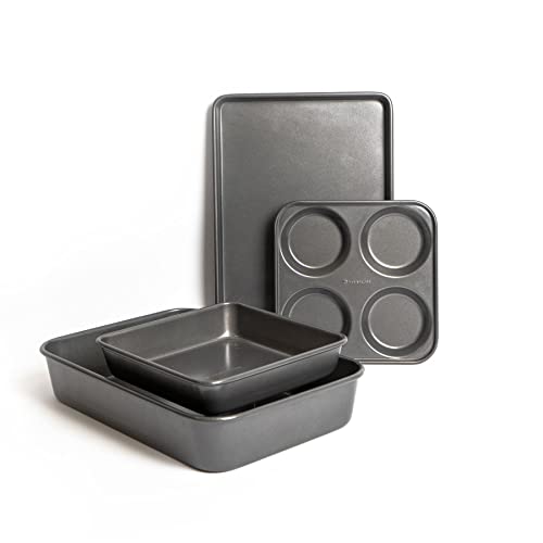 MasterClass 4 Piece Bakeware Set, Includes Roasting Pan, Baking Tray, Bake Pan, Loaf Tin and Yorkshire Pudding Pan