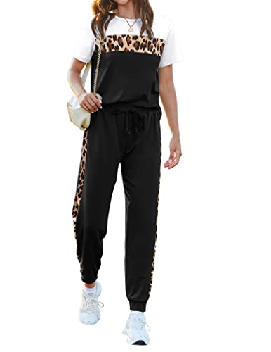 Hotouch Womens Loungewear Sets 2 Piece Comfy Lounge Sweatsuits Pajamas Sets With Jogger Sweatpants, Leopard-White S #TOP26