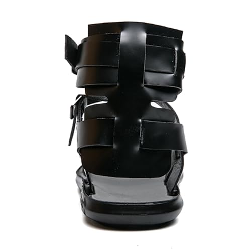 Men's Gladiator Sandals Black Leather Sandals Ankle Strap Design with Double Buckles Casual Non-slip Breathable High Top Outdoor Beach Shoes4
