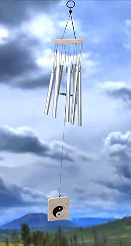 Image of Aluminium 7 Pipe Silver Wind Chimes For Home Positive Energy | Home Decor Item | 24 Inch Long (Made In India)