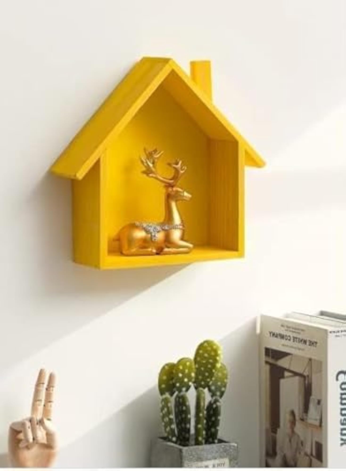 Wooden House Shaped Floating Wall Shelf for Home & Office Decor