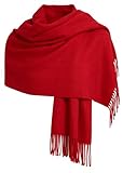 Bawnhaw Red Large Scarf Pashmina Shawl for Women, Fall Winter Soft Cashmere-Feel Fringe Wrap Fashion Accessories for Wedding Bridal Evening Dresses