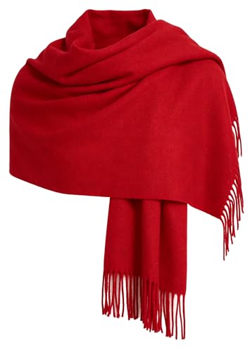 Bawnhaw Red Large Scarf Pashmina Shawl for Women, Fall Winter Soft Cashmere-Feel Fringe Wrap Fashion Accessories for Wedding Bridal Evening Dresses