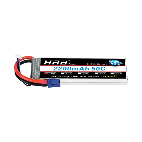 HRB 2S Lipo Battery 2200mAh 7.4V 50C EC3 Plug RC Lipo Battery Compatible with RC Car Truck...